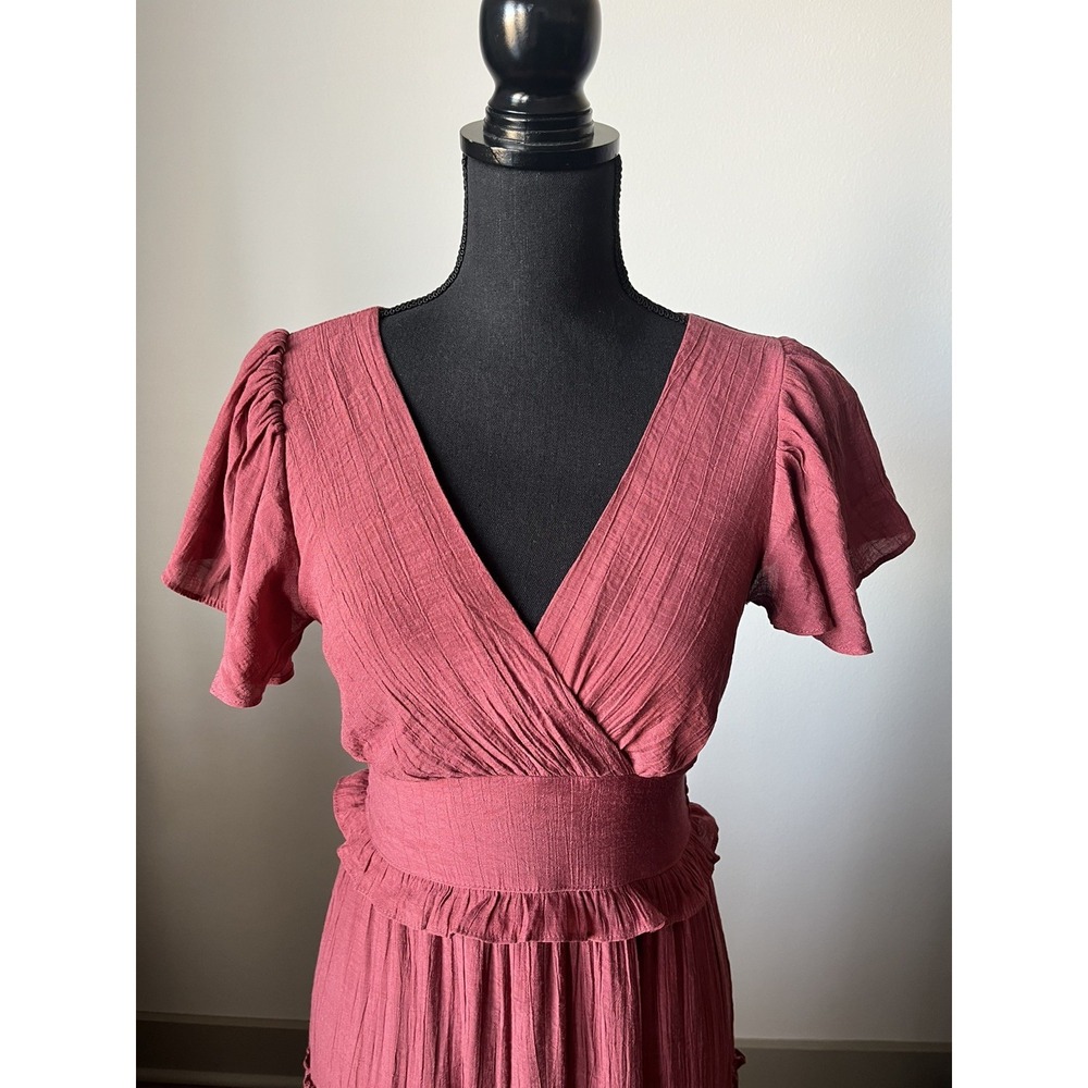 Audrey Parks Womens Smocked‎ Milkmaid Tiered Maxi Dress Pink Princess Feminine S - Picture 5 of 13